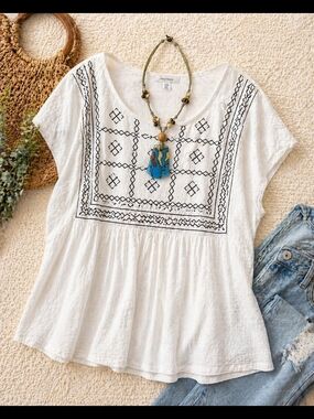 Ella Moss Embroidered Boho Peplum Top XXL PTP 26"